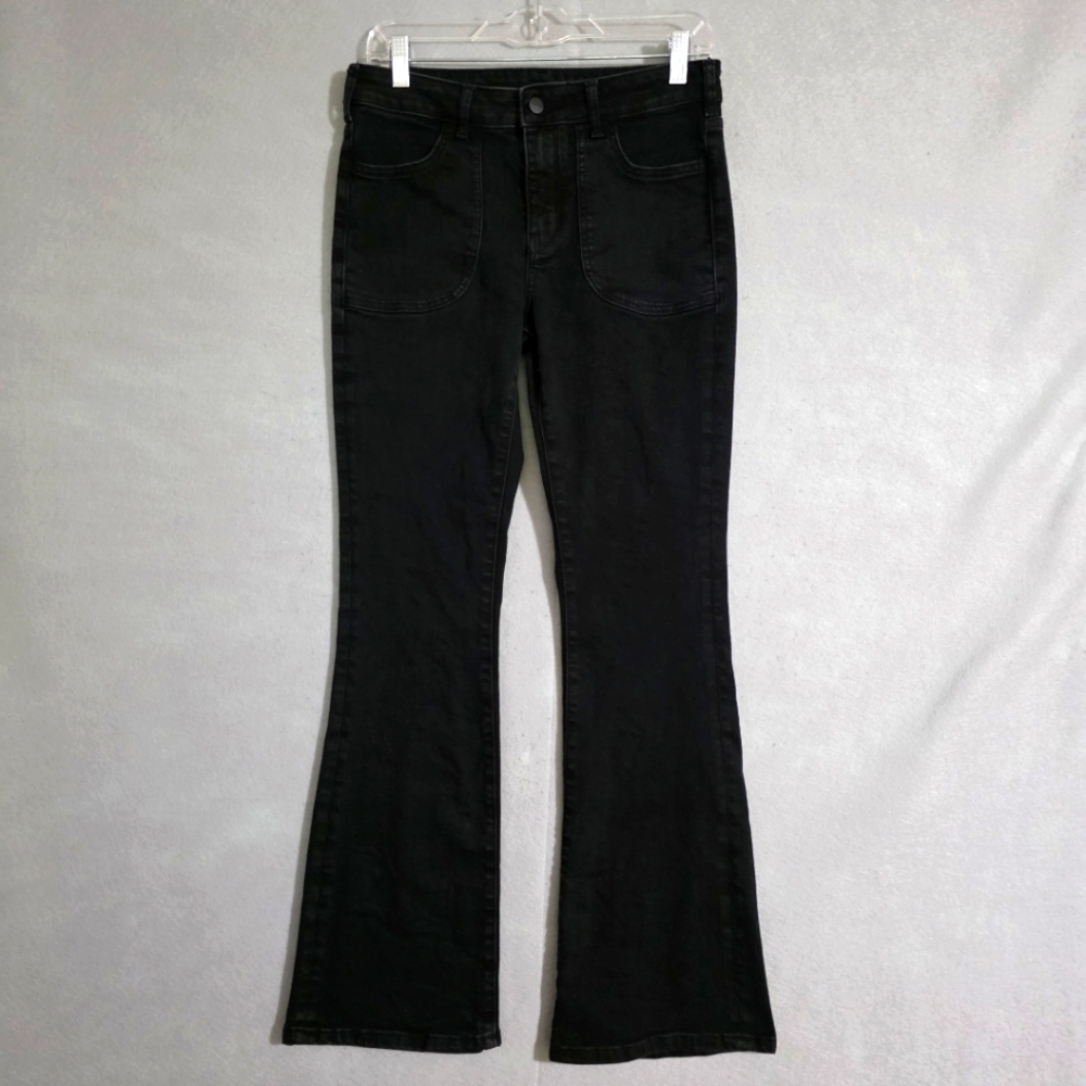 Pilcro Anthropologie Womens The Icon Mid Rise Black Flare Jeans Size 28